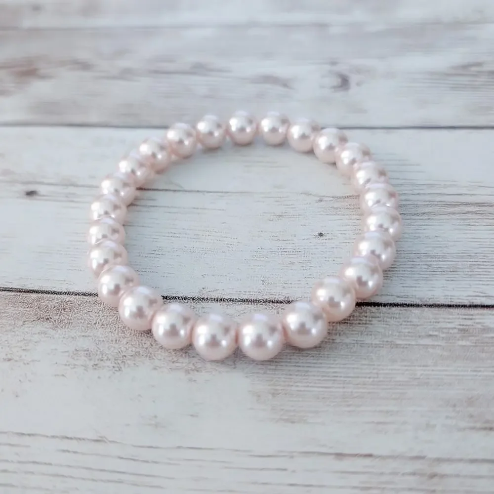 Vintage Stretch Bracelet Pink Faux Pearl